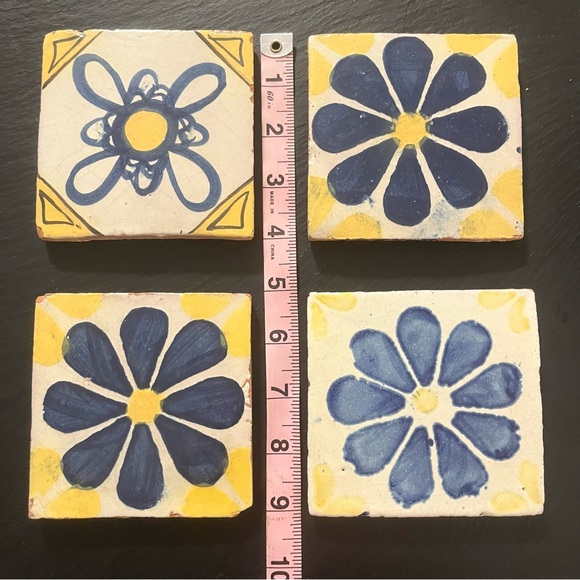 Mexican Hand Painted Terra-Cotta Talavera Vintage Tiles Set of 4 - Picture 10 of 16